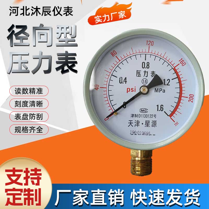国标Y100压力表水压油气液压表 家用地暖水管压力测试径向锅炉表