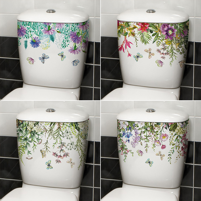 马桶贴浴室卫生间创意画清新花朵花卉装饰马桶盖防水自粘瓷砖贴纸
