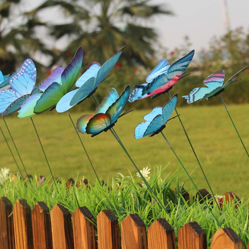12只装3D立体仿真蝴蝶园林花园装饰盆栽草坪插杆PVC防水花艺道具