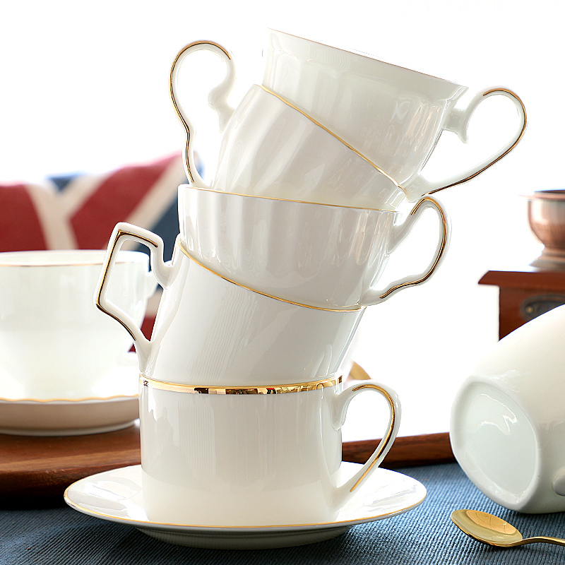 金边骨瓷茶杯下午茶茶具精致家用小奢华咖啡杯碟套装陶瓷简约欧式