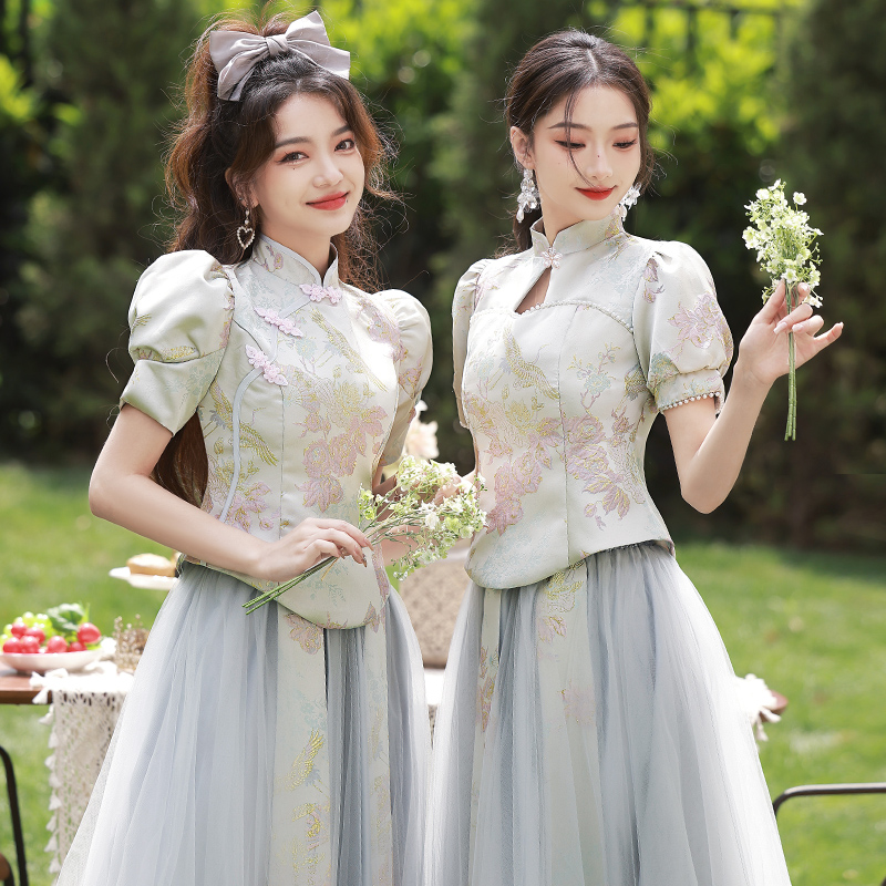 新中式伴娘服2024夏季新款小个子高级感旗袍姐妹团伴娘裙婚礼服女