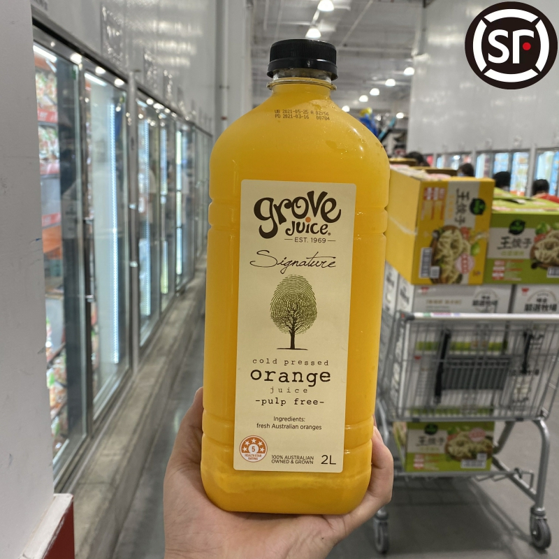 上海Costco代购澳洲Grove鲜榨纯橙汁无添加粉色柠檬汁饮料2升大瓶