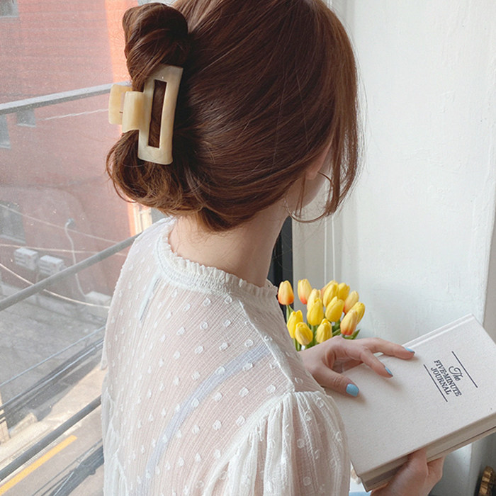 韩国发饰女夏豹纹盘头发夹法式精致人鱼色发抓夹中号后脑勺丸子头