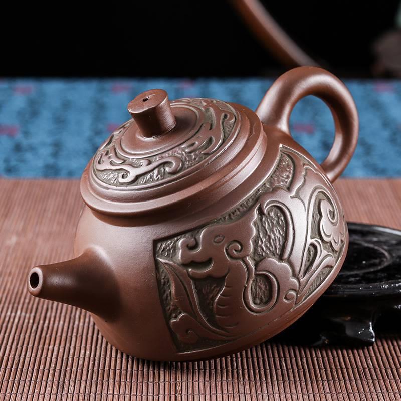 宜兴大容量紫砂青铜仿古龙凤壶大号泡花茶壶茶杯家用陶瓷水壶茶具