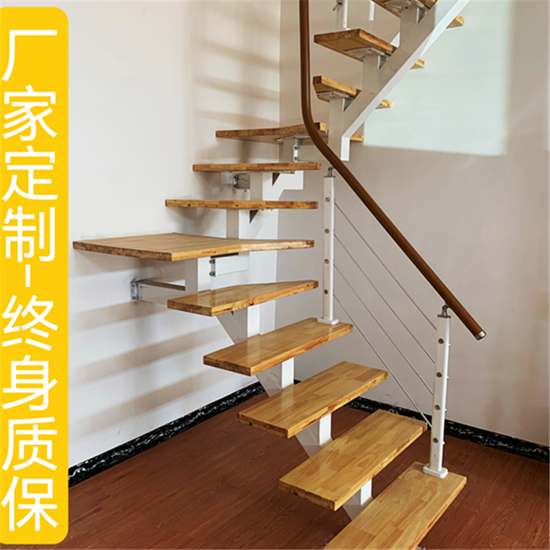 直钢木楼梯定做简易出租房公寓门店便宜商铺复式楼阁楼包测量安装