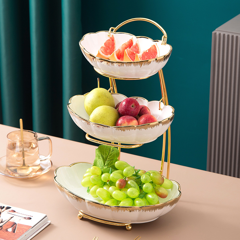 北欧轻奢多层水果盘陶瓷客厅家用茶几2023新款创意精致高端干果盘