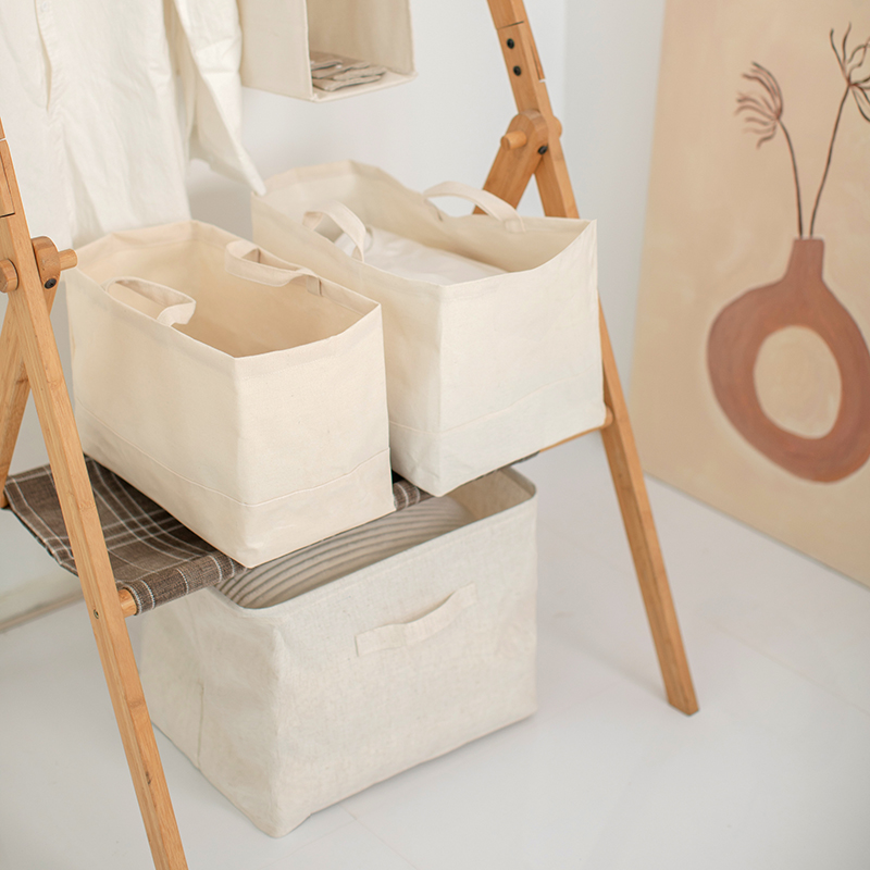 日式纯色帆布衣物收纳手提袋布艺折叠杂物整理简约编织袋衣柜桌面
