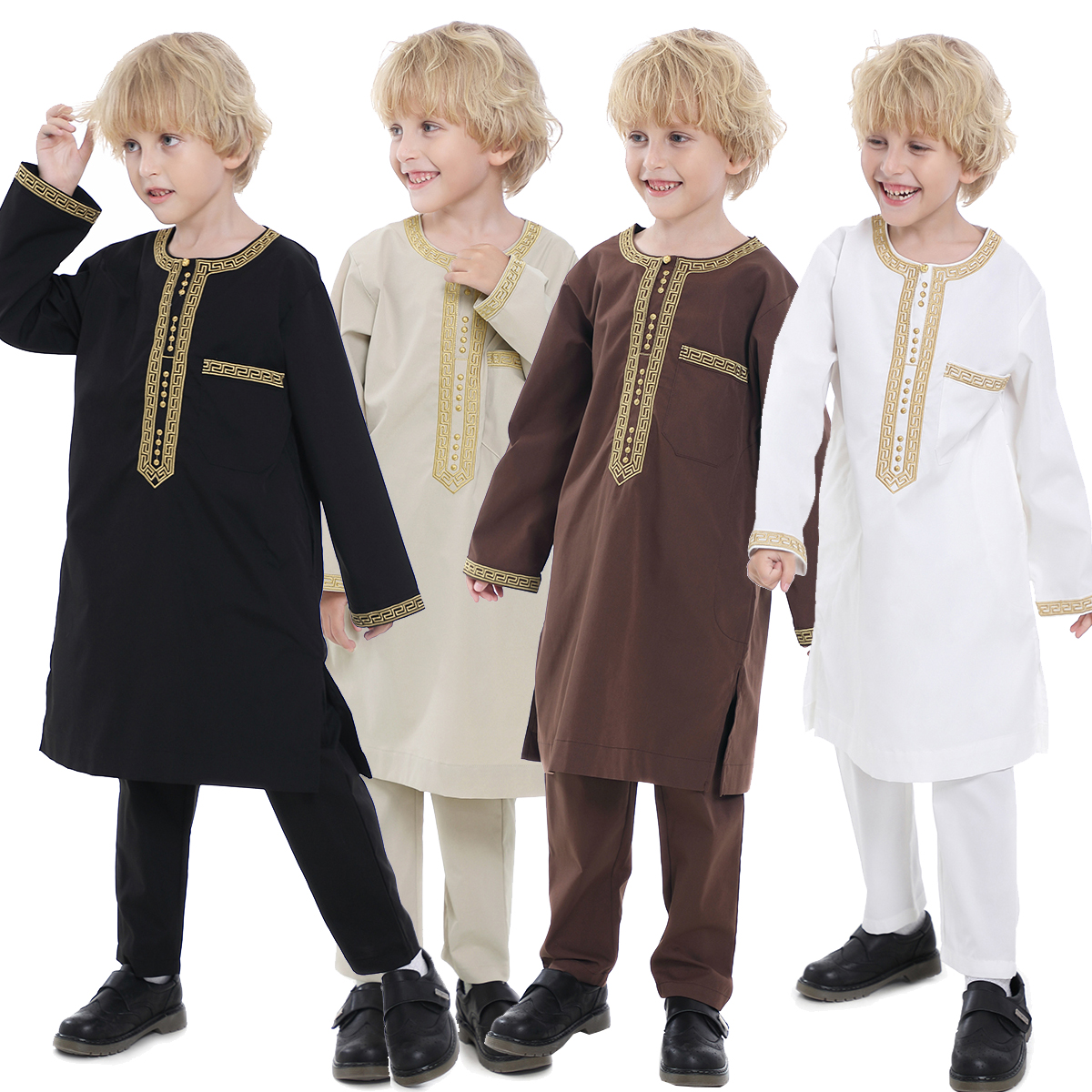 马来西亚中东迪拜刺绣印度巴基斯坦男孩名族服饰男童两件套套装饰