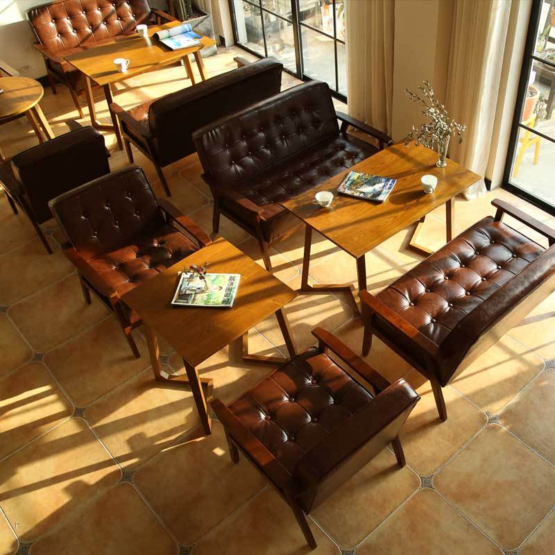 卡茶店桌椅组合闲约休简布v艺奶座甜品咖啡厅公寓双人北欧实木沙