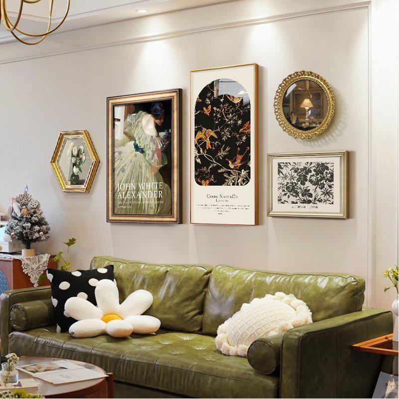 法式客厅装饰画轻奢美式沙发背景墙壁画复古小众艺术油画组合挂画
