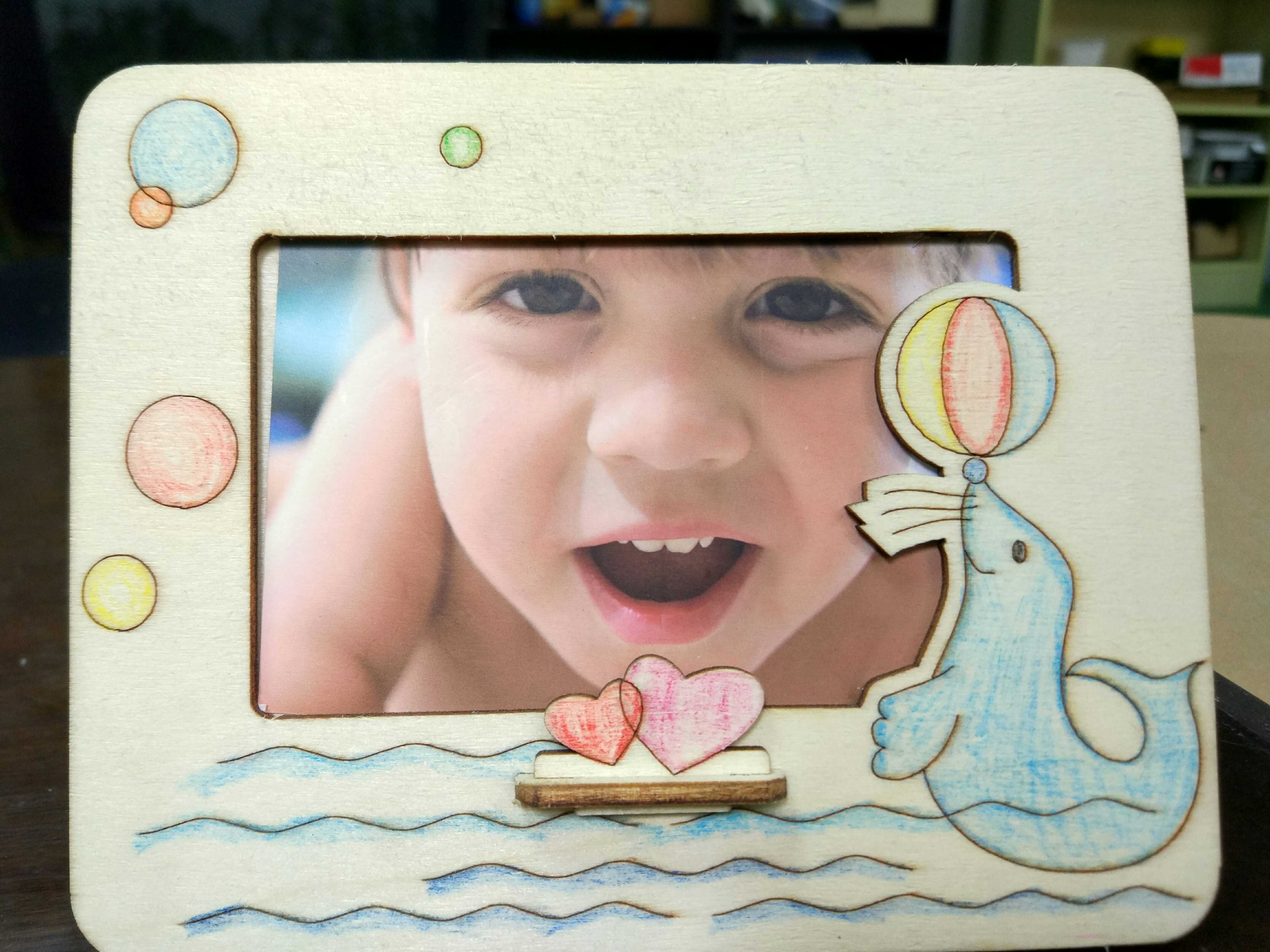 DIY环保木质学龄前可爱萌宝宝3R照片小相框工厂直销6个款式可选