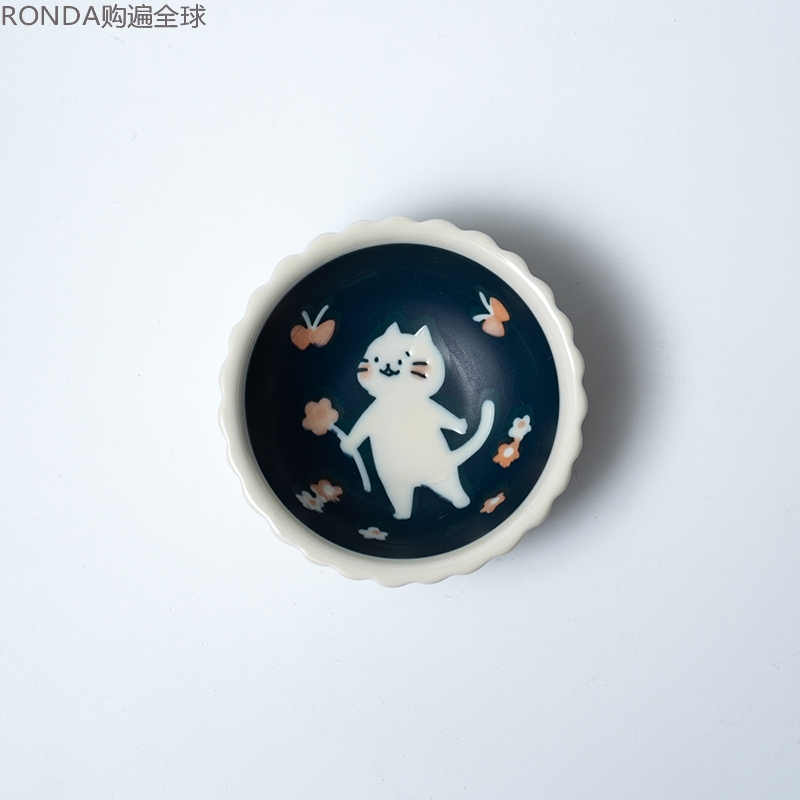日本进口 AITO CAT on SUNDAY美浓烧陶瓷釉下彩日式可爱饭碗 小碗