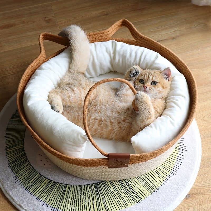 夏季编织猫窝玩具球一体网红宠物窝四季通用可水洗保暖睡觉窝猫咪
