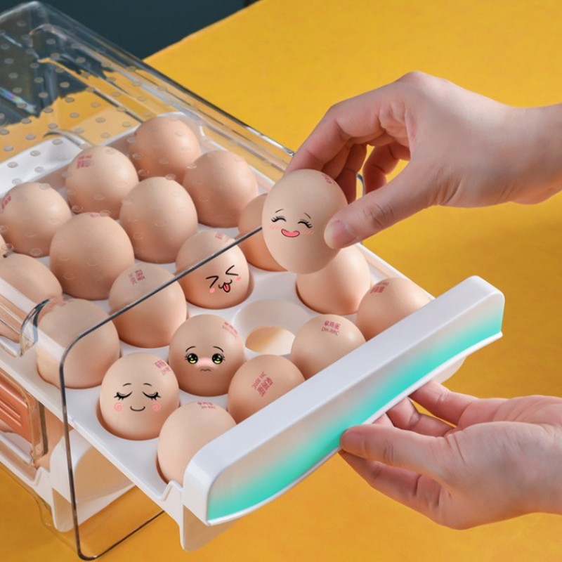 带时间鸡蛋收纳盒冰箱专用抽屉式装鸡蛋厨房收纳保鲜盒食品级整理