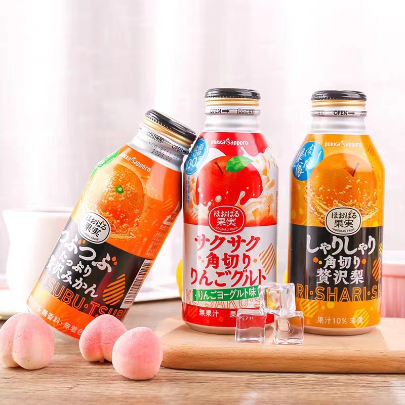 日本进口饮料pokka博卡百佳橙汁札幌苹果雪梨橘果肉果味饮料整箱