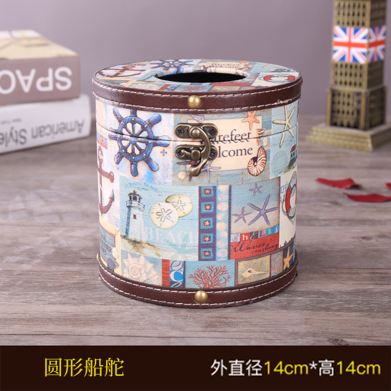 卷纸筒盒家用客厅茶几桌面创意圆形皮革防水复古欧式美圆筒纸巾盒
