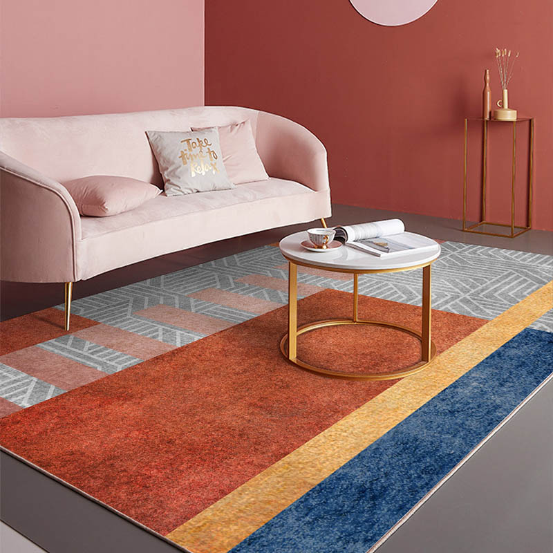 北欧撞色抽象轻奢风地毯客厅茶几垫网红潮牌卧室床边毯家用可水洗