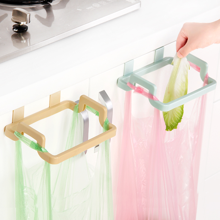 橱柜门背垃圾架塑料可挂式厨房垃圾桶支架抹布收纳架垃圾袋挂架