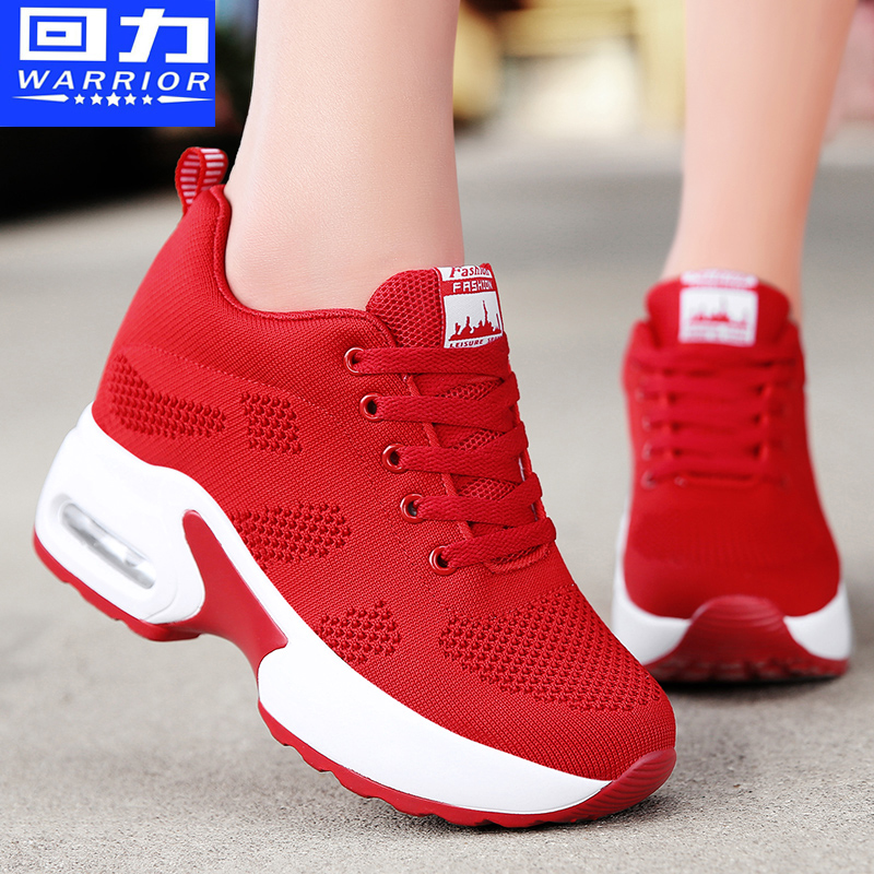 品牌正品女鞋网面内增高8CM休闲运动鞋学生透气垫跑步旅游鞋红色