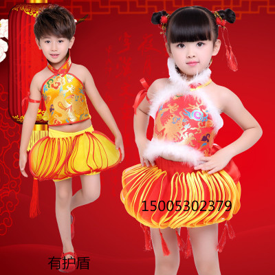 六一儿童喜庆中国红表演服个性打鼓服男女娃娃幼儿肚兜灯笼服