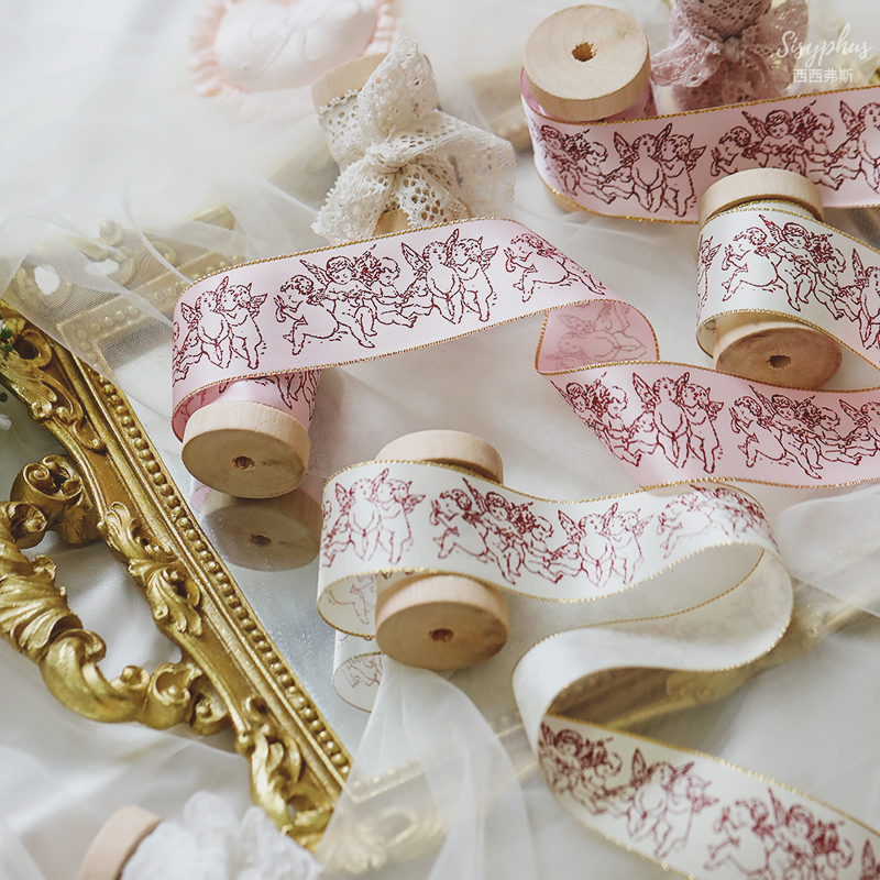 天使丝带缎带木线轴法式婚礼摄影拍照道具复古花艺装饰蝴蝶结辅料