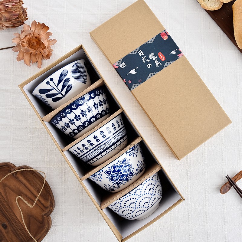 日式蓝调和风高脚碗陶瓷餐具套装釉下彩银行保险地产商务活动礼品