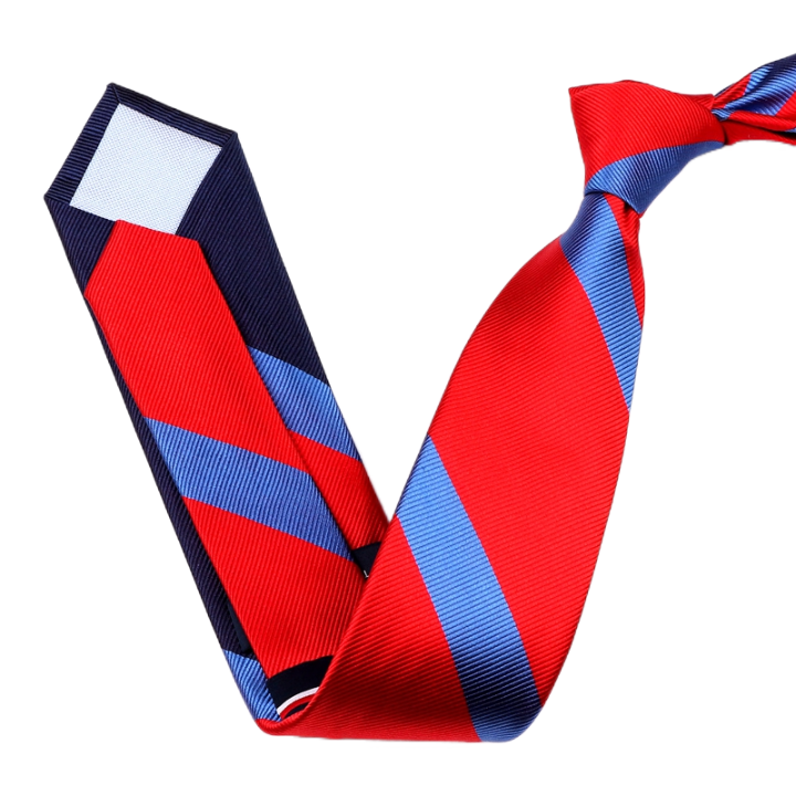 尖货出口美国休闲真丝提花男士韩版6.5CM领带刺绣学院风红蓝条纹