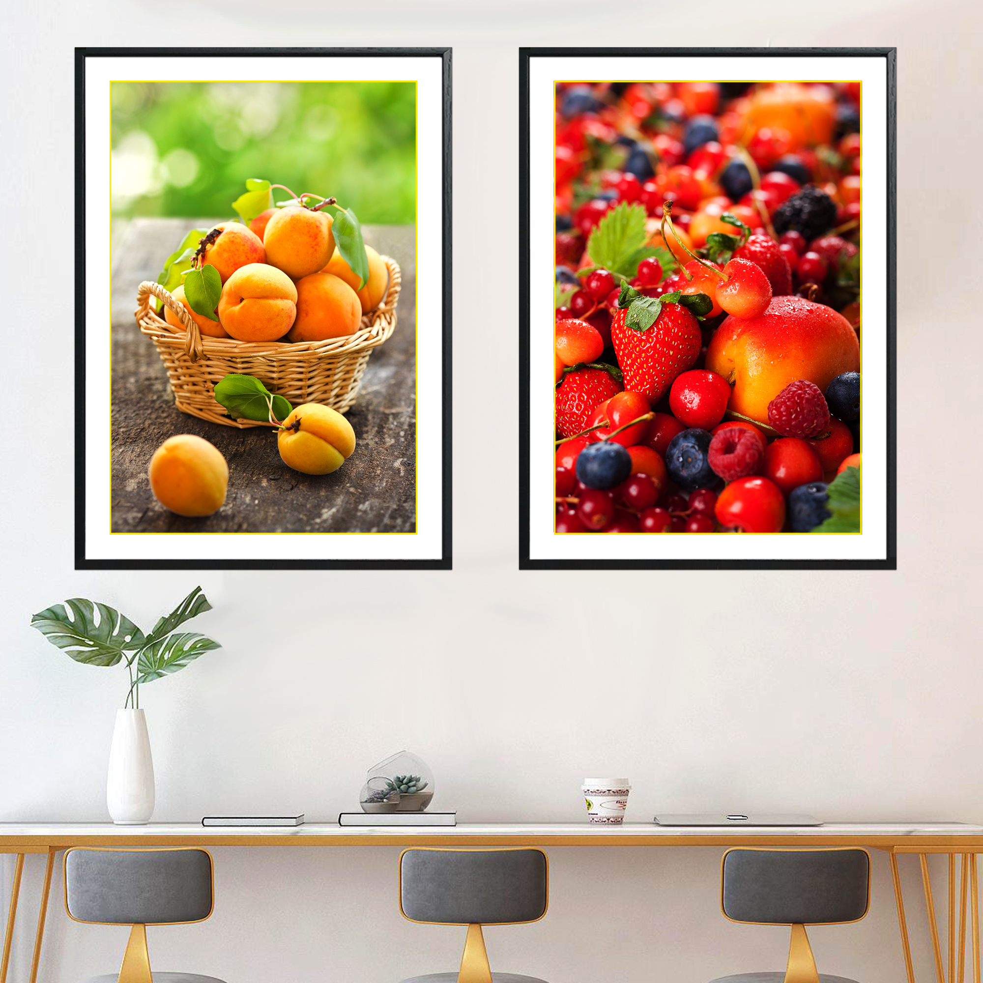 餐厅装饰画水果挂画竖版厨房蔬菜壁画樱桃静物蔬菜组合画高清实拍