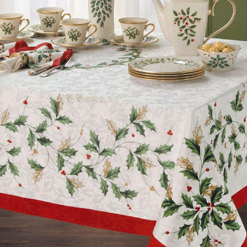 出口欧美 HOLIDAY圣诞叶 蓝纳克斯美式布艺桌布 田园 台布茶几布