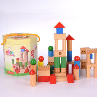 儿童玩具幼儿园积木原木木制儿童积木彩色印花积木明珠城堡