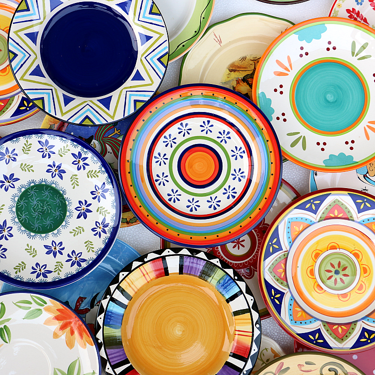 外贸北欧美手绘创意陶瓷平盘个性8寸家用菜盘子餐盘装饰挂盘碟子