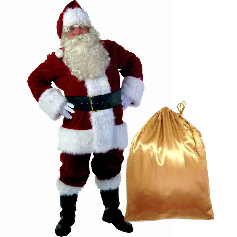 COS化装舞会服圣诞节服装圣诞服 金丝绒布圣诞老人送袋子圣诞老人