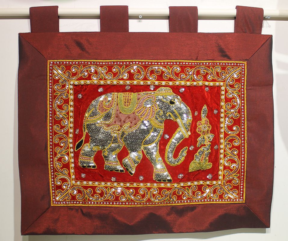 东南亚进口特色手工绣珠大象单象挂毯壁饰墙饰泰国装饰品