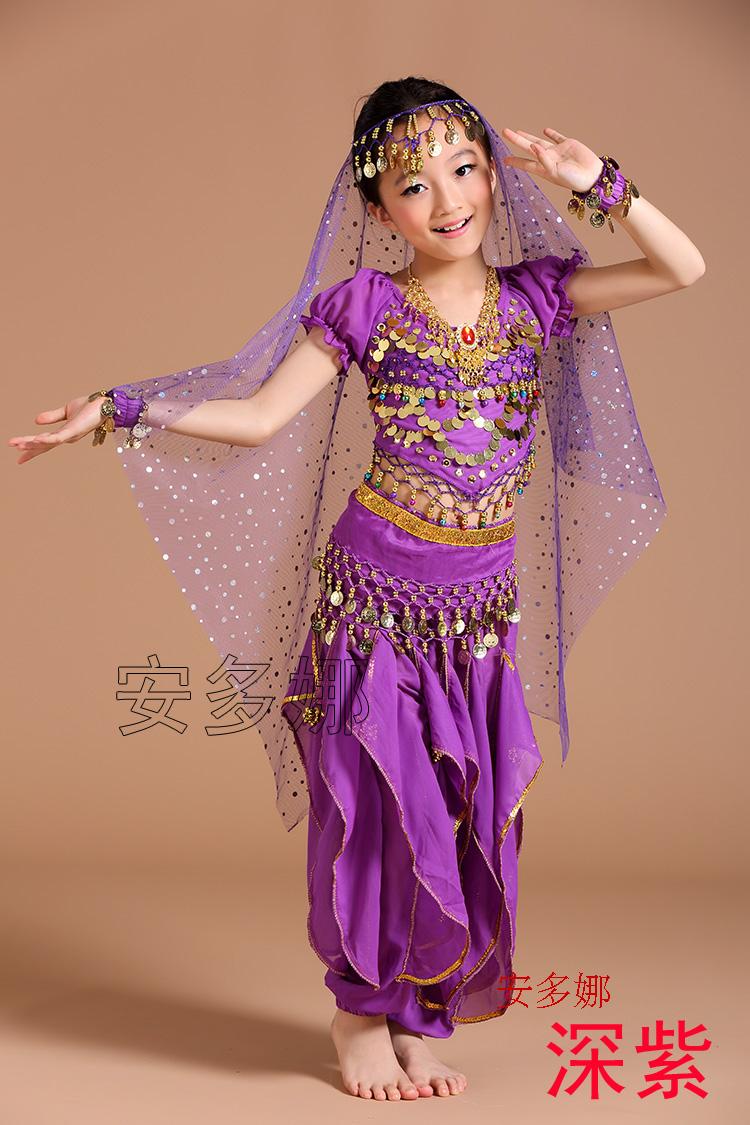 少儿新款短袖印度舞服装 肚皮舞演出服套装儿童舞蹈服旋转裤包邮