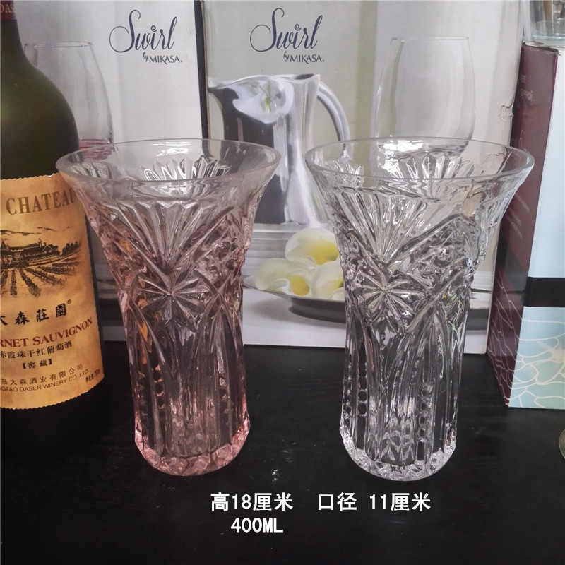 高档花瓶 纯 粉色玻璃花瓶 玻璃加厚透明水培富贵竹插花百合花瓶