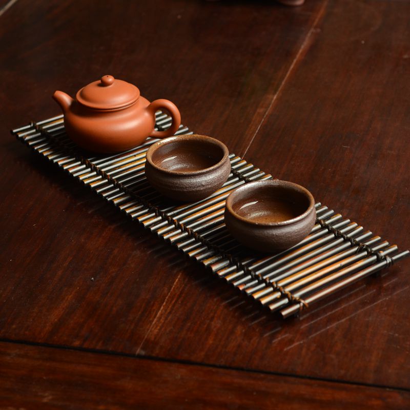 天然紫竹 手工编制长形竹排 干泡台 茶具托盘 隔热垫