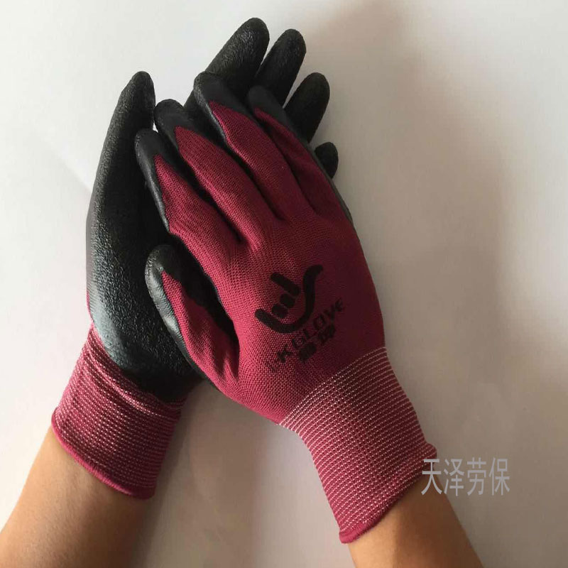 特惠鲁坤劳保手套紫砂黑L508 皱纹耐磨防滑透气 防护做工劳保手套