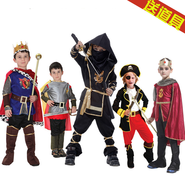 儿童万圣节服饰男孩表演服装国王王子忍者海盗武士兵扮演美国队长