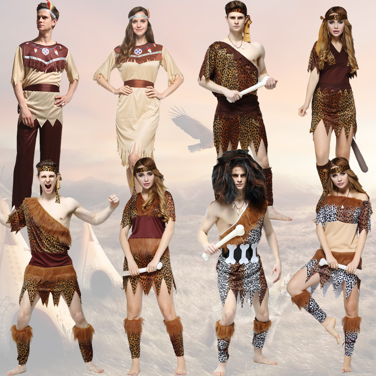 万圣节演出舞会派对 成人男女土著人非洲原始印第安野人服装