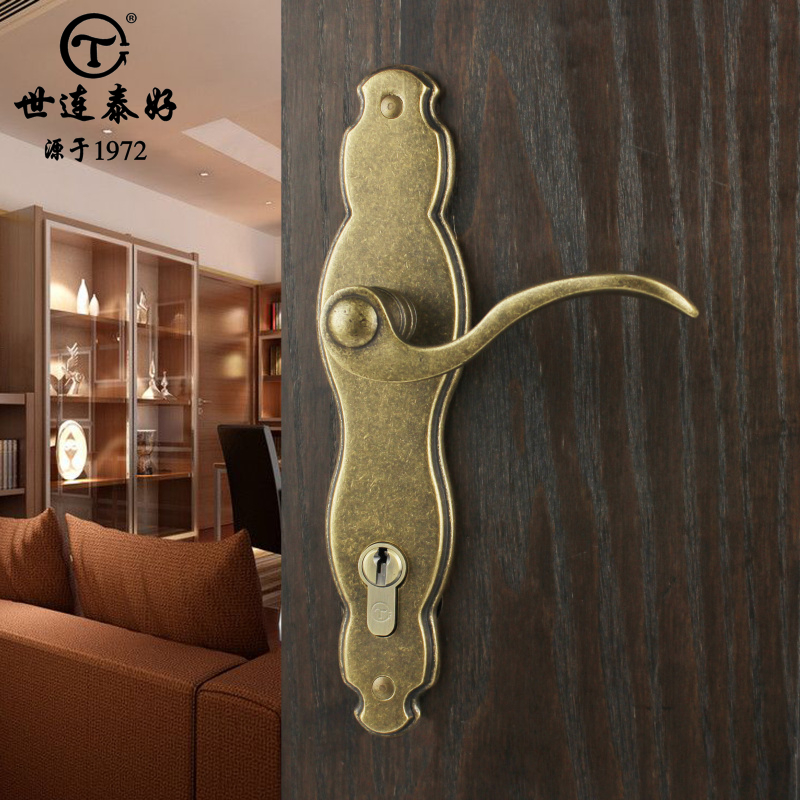 世连泰好铜锁全铜美式仿古金色纯铜房间门锁室内卧室实木静音门锁