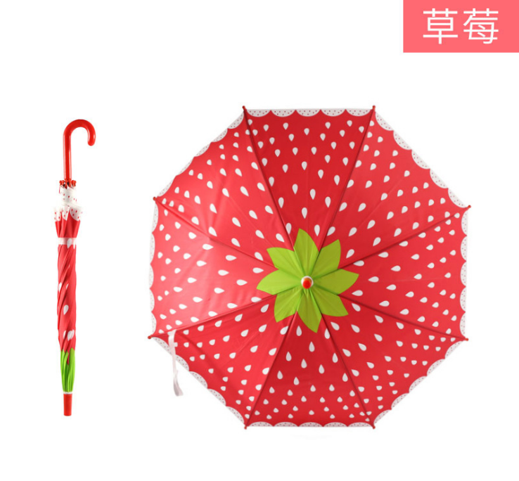 儿童长柄卡通雨伞草莓水果伞小学幼儿园开学礼品伞，