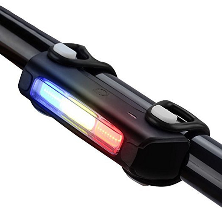 新款USB充电自行车红蓝白3色变光尾灯夜骑行山地车COB安全警示灯