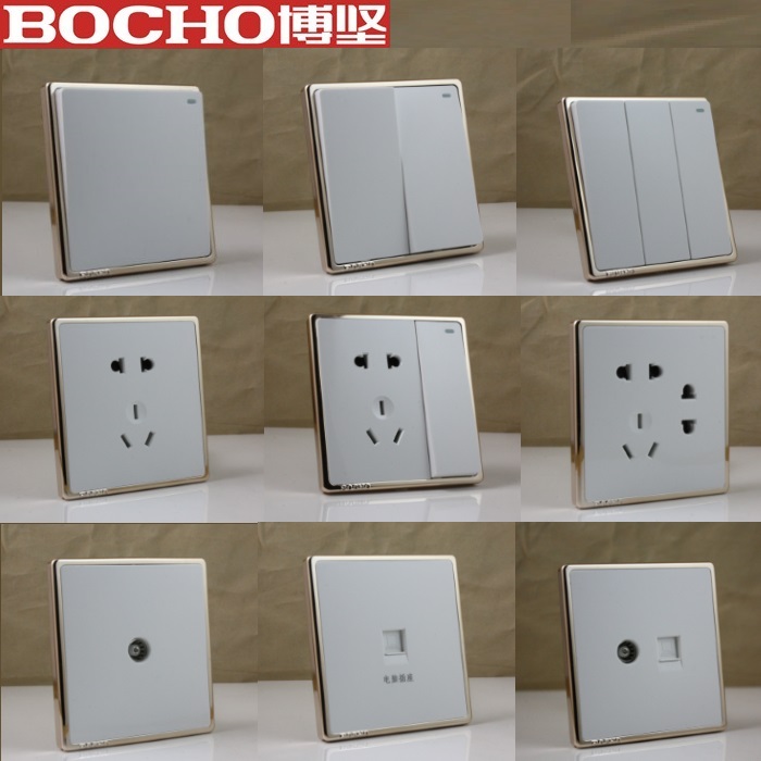 BOCHO博坚开关A8白色+金边系列一开二开三开四开五孔电视电脑86型
