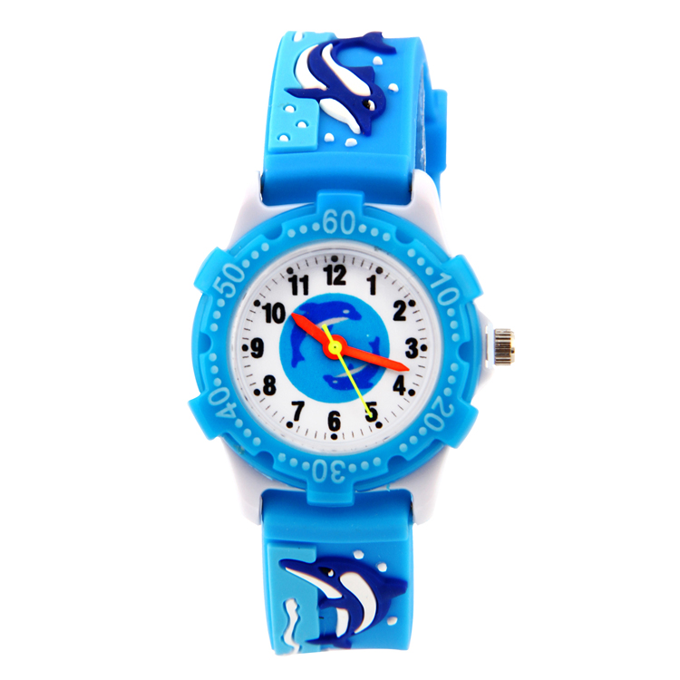 蓝色可爱卡通海豚男孩女孩手表 小学生幼童生日礼物 儿童电子腕表