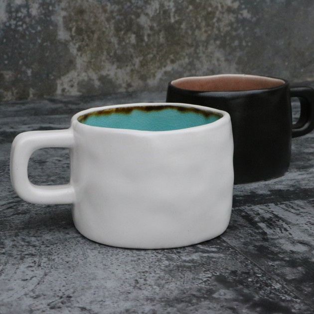 日式异形杯口哑光釉面冰裂釉陶瓷咖啡杯瑕疵杯不规则马克杯茶杯子