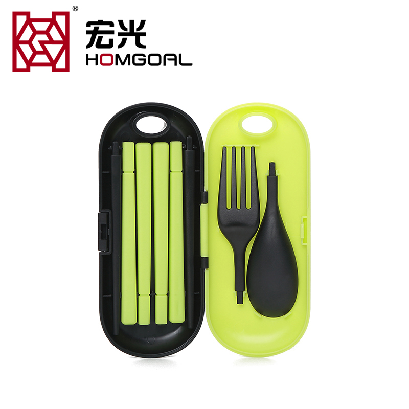 儿童便携餐具套装折叠筷子汤勺叉子创意学生三件套旅行用塑料盒子