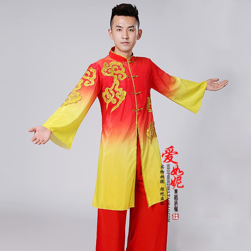 中国风男款古典舞蹈演出服饰打鼓服装舞龙舞狮婚庆表演服装祥云服