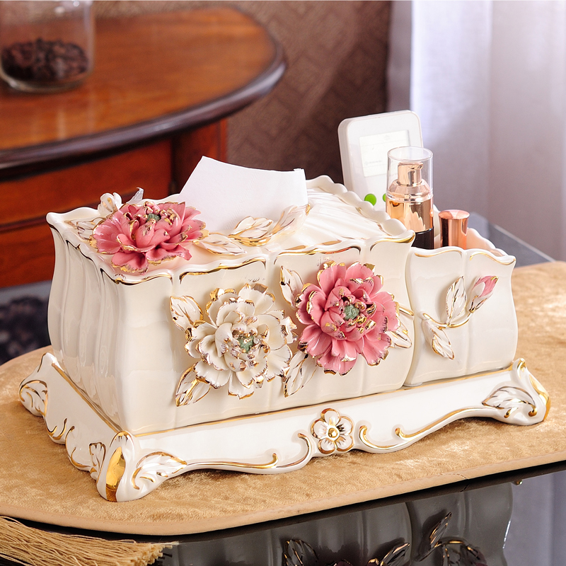 欧式陶瓷纸巾盒创意家居抽纸盒遥控器收纳多功能客厅茶几装饰摆件