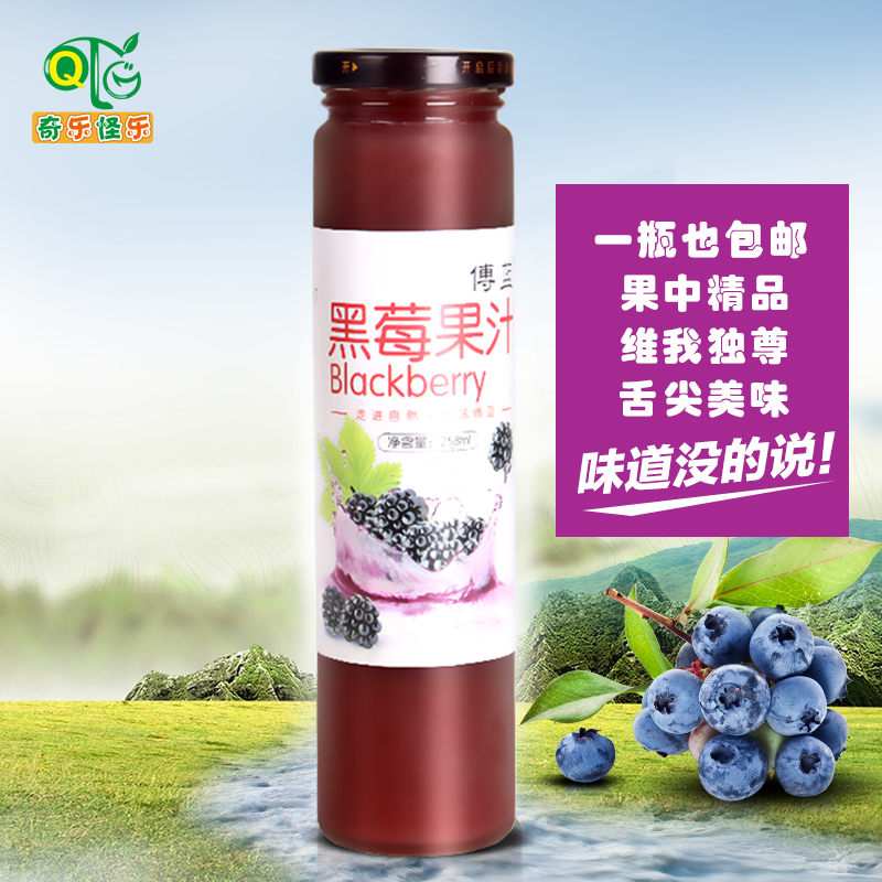 傅蓝黑莓果汁20瓶包邮果汁饮料整箱玻璃瓶黑莓汁原液果蔬汁蓝莓汁