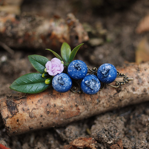 森林系森女手工原创设计雪花蓝莓浆果发夹边夹发饰鱼嘴夹